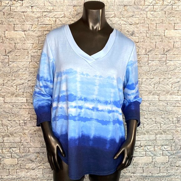 Emily Daniels V-Neck Blouse Women's Size Large Tie Dye Pattern 3-4 Sleeve - Picture 1 of 7